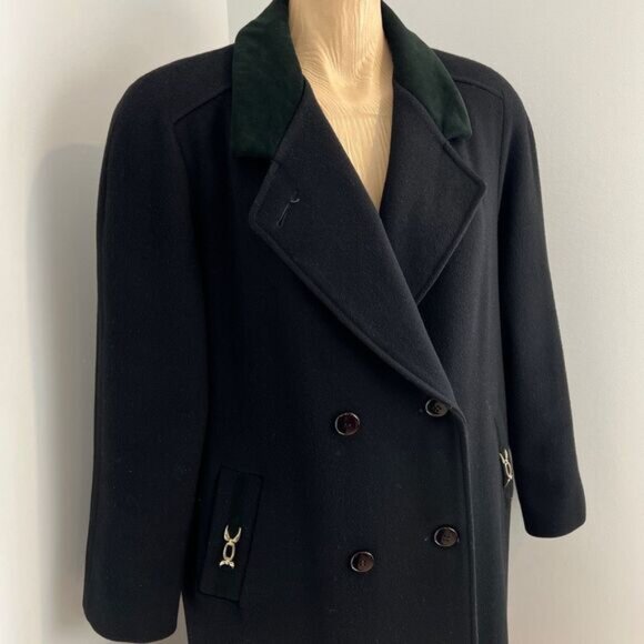 Vintage Fennelli Paris Women's Med Black 100% Virgin Wool Long Overcoat Jacket - Picture 2 of 16